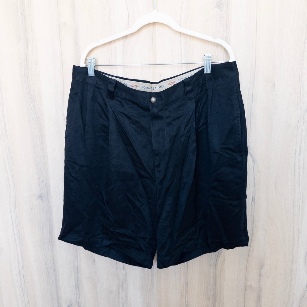 Tommy Bahama Mens Silk Shorts 38 Black Pleated Relaxed Coastal Resort Preppy